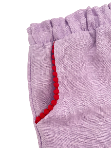 Lilac Linen Pom Pom Pants