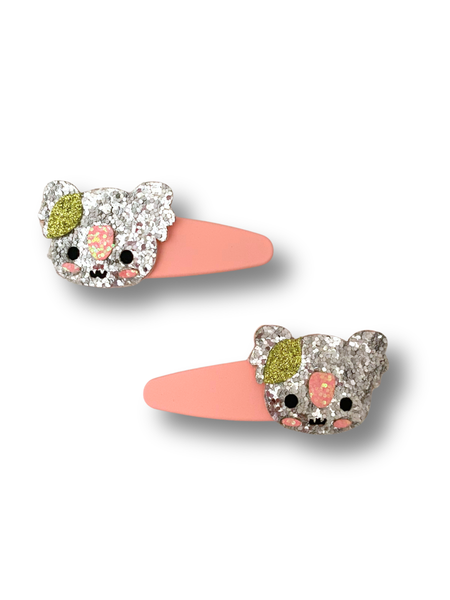 Sparkly Koala Hair Clips Pink