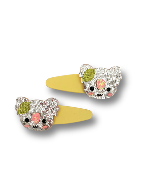 Sparkly Koala Hair Clips Yellow
