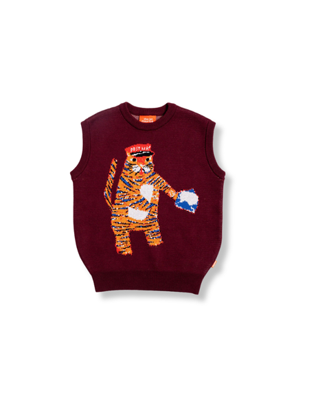 Tiger The Postie Jacquard Knit Vest - Burgundy