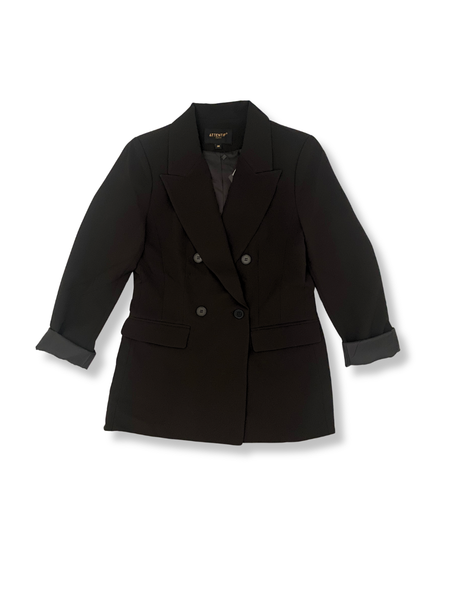 Timeless Solid Double Breasted Jacket - Black