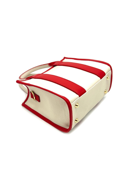 Nina Leather Tote - Red & Cream