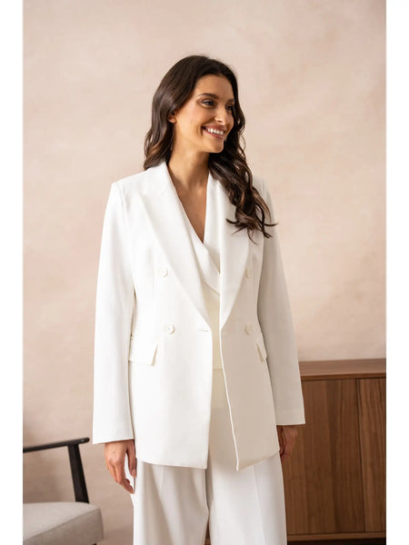 Timeless Solid Double Breasted Jacket - White