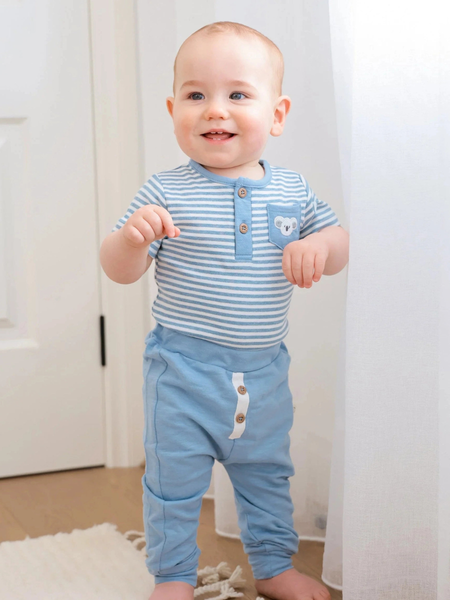 Organic Cotton Waffle Button Pants - Sky Blue