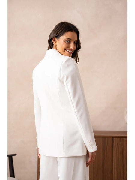 Timeless Solid Double Breasted Jacket - White