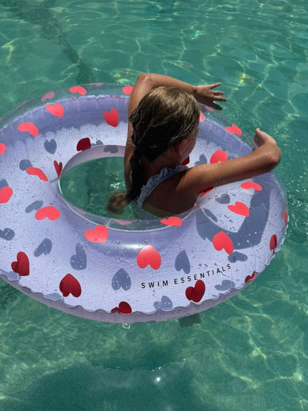 Swim Essentials Inflatable 90cm Swim Ring - Sweet Hearts Transparent