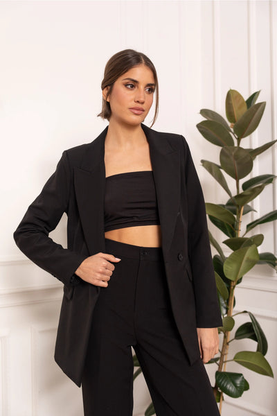Timeless Solid Double Breasted Jacket - Black