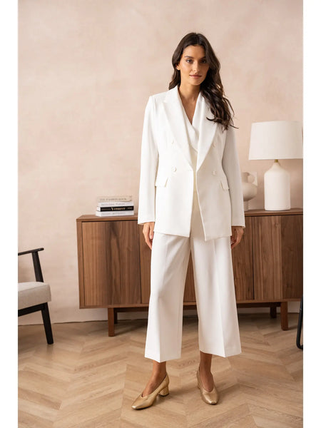 Timeless Solid Double Breasted Jacket - White