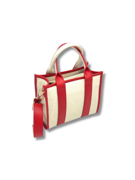 Nina Leather Tote - Red & Cream