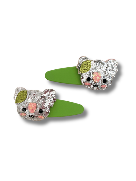 Sparkly Koala Hair Clips Green