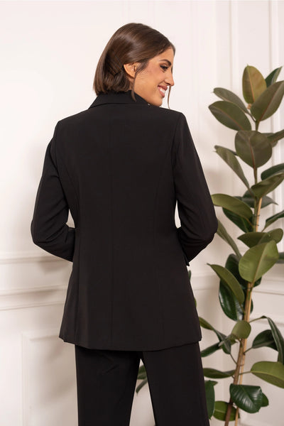 Timeless Solid Double Breasted Jacket - Black