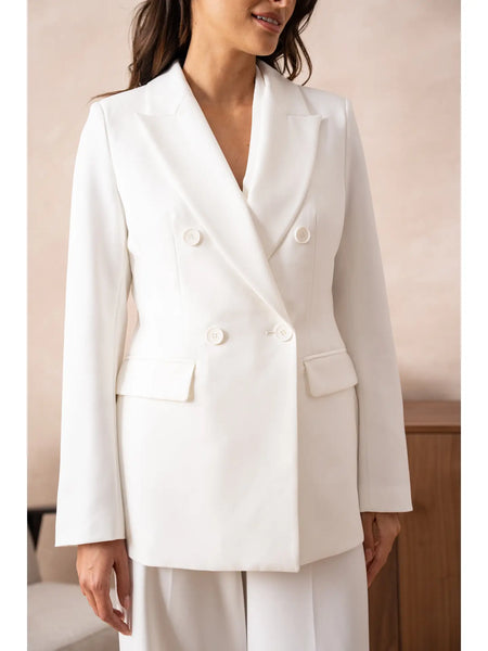 Timeless Solid Double Breasted Jacket - White